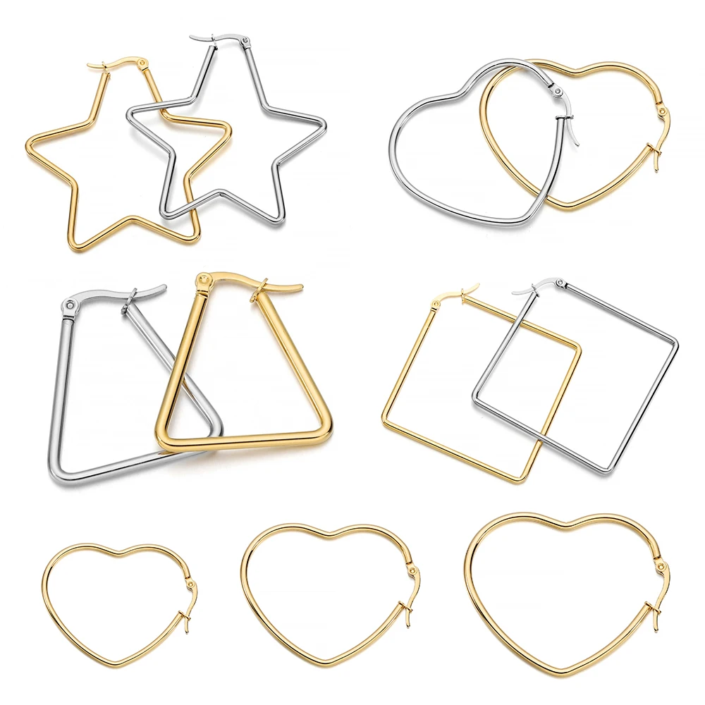 

6Pcs/Lot 20-80mm Stainless Steel Earrings Star Square Heart Hoop Earrings Open Earring Hooks or DIY Jewelry Making Accessories