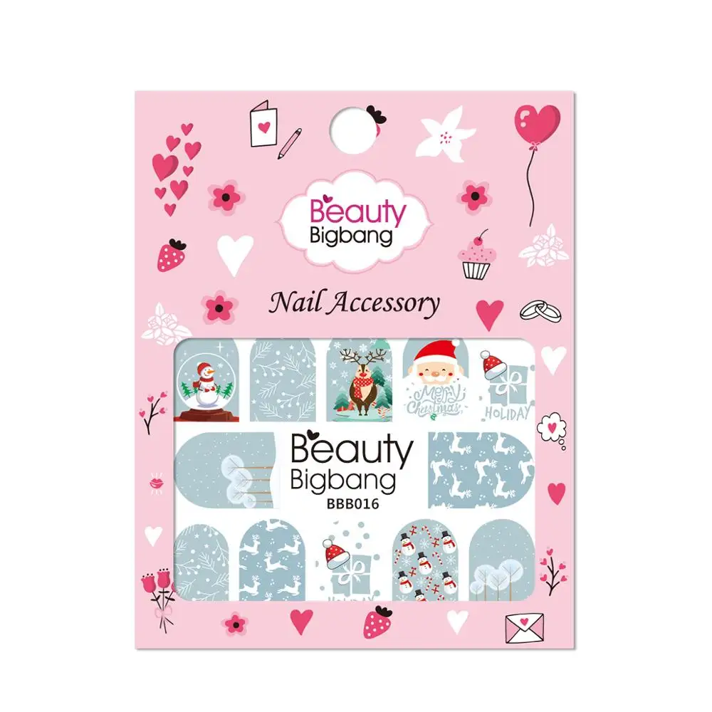 16 BeautyBigBang 1 шт., рождественские наклейки для ногтей, переводная картинка, Рождественский Санта Клаус, олень, маникюрные наклейки, наклейки для ногтей, водные наклейки, украшения - Цвет: 16