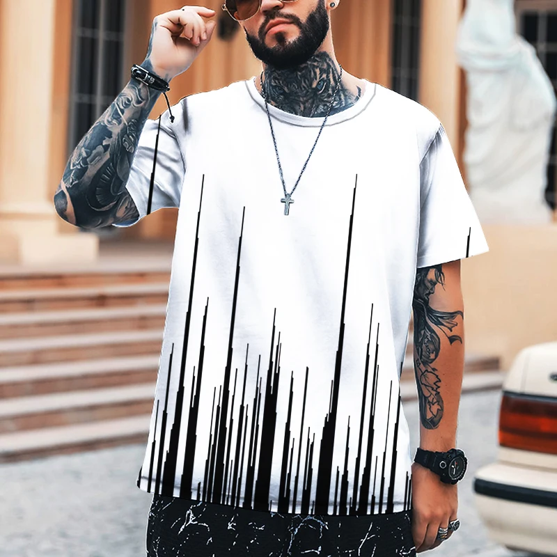 Мужская футболка с круглым вырезом Красная из 2022 лайкры и полиэстера ЭКГ-принтом