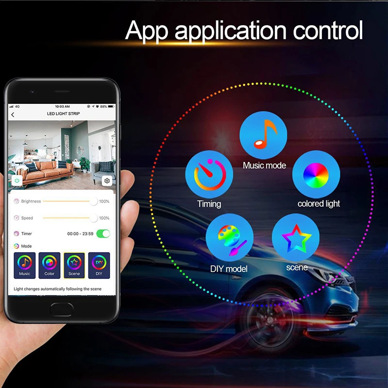 

Waterproof Led5050 Light Strip With Remote Controlcar Atmosphere Warm White Light Belt 12V Bluetooth Music Control Light Beating