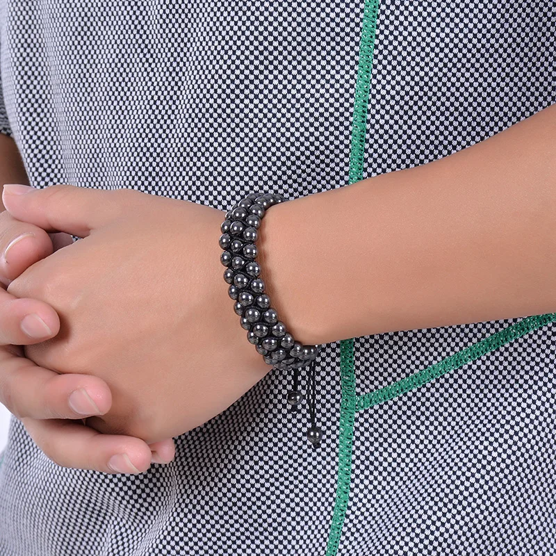 Браслет с бусинами из натурального камня для мужчин и женщин трехслойный браслет