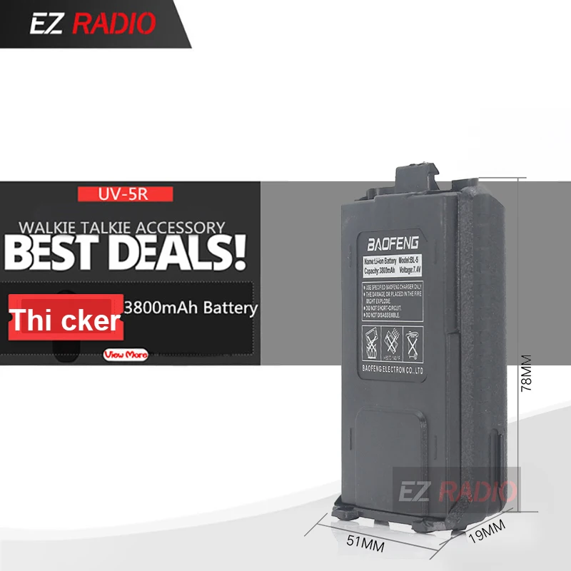USB Зарядное устройство кабель для BAOFENG UV-5R UV-5RA UV-5RE увеличить 3800 мА/ч, UV-82 Батарея usb-кабель Baofeng UV 5R Батарея зарядный кабель - Цвет: Black 3800