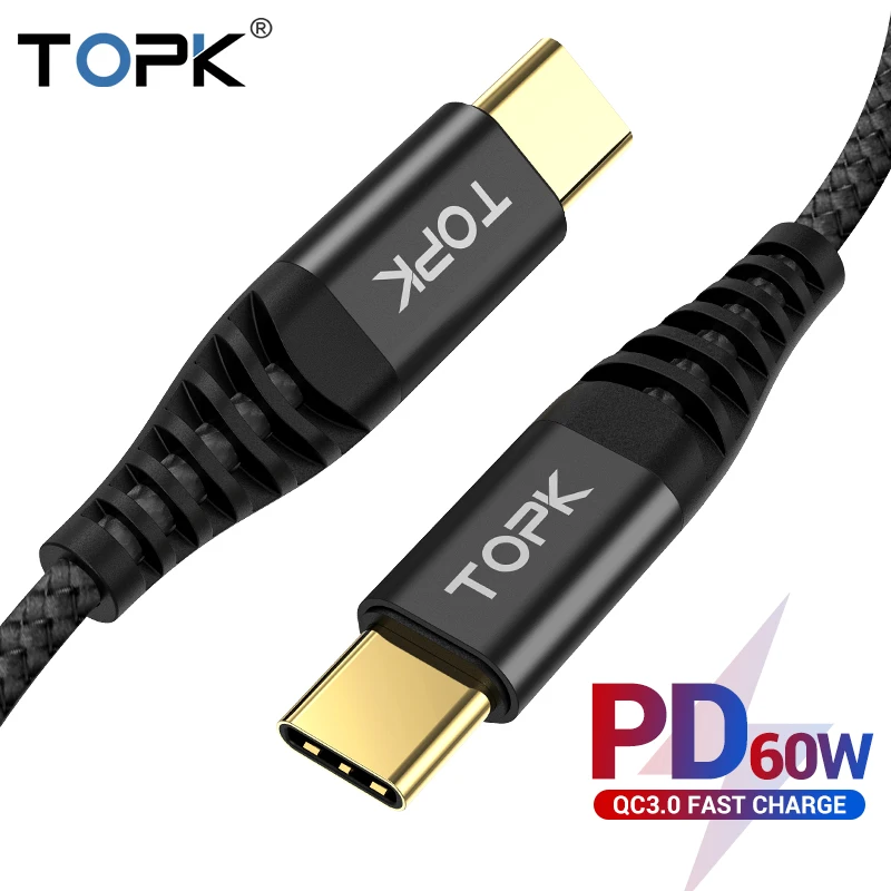 TOPK 60 Вт usb type C кабель для samsung QC3.0 3A PD быстрой зарядки USB передачи данных huawei Xiaomi