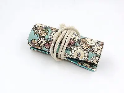 

Rose and Clock 36/48/72-Hole Canvas Color Pencil Wrap Roll Hold Pouch Hand Made