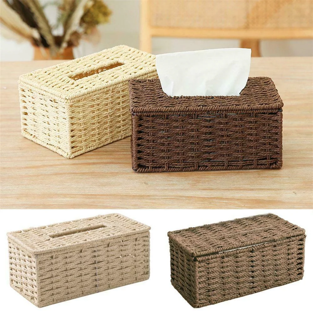 

Rattan Tissue Box Vintage Napkin Holder Case Clutter Storage Cover Desk Decor