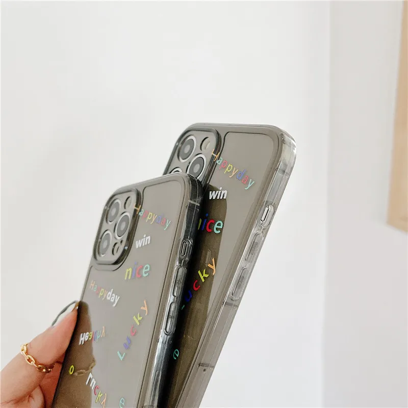 

Letter Clear Phone Case For iPhone 12 Mini 12Pro X XR XS Max 7 8 Plus SE 2020 Transparent Couples Soft Silicon Back Cover