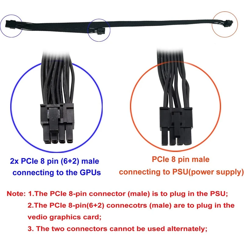 PCI Express 8-контактный двойной 6 + 2-контактный кабель питания PCIe разводной от 1 до 2 для