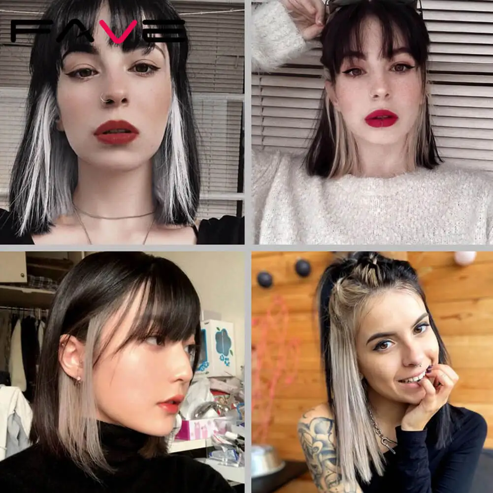 Парик FAVE черно белый с челкой синтетические парики для косплея белых женщин и