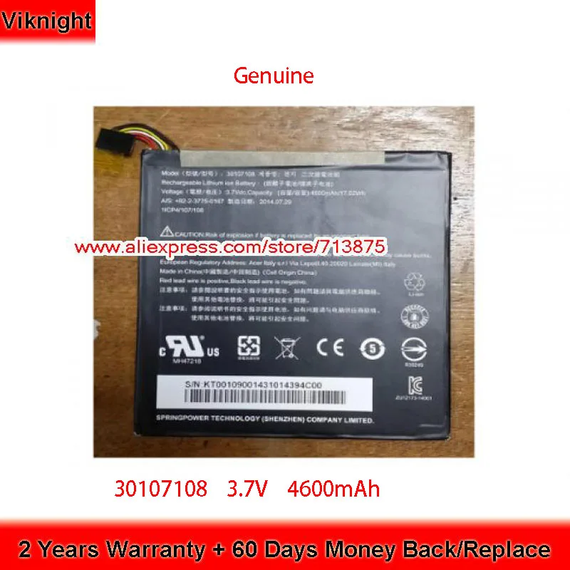 Подлинная 3 7 V 4600mAh 30107108 батарея для ACER Iconia Tab 8 A1 840 A1840 A1401 A1840FHD10L2|Аккумуляторы
