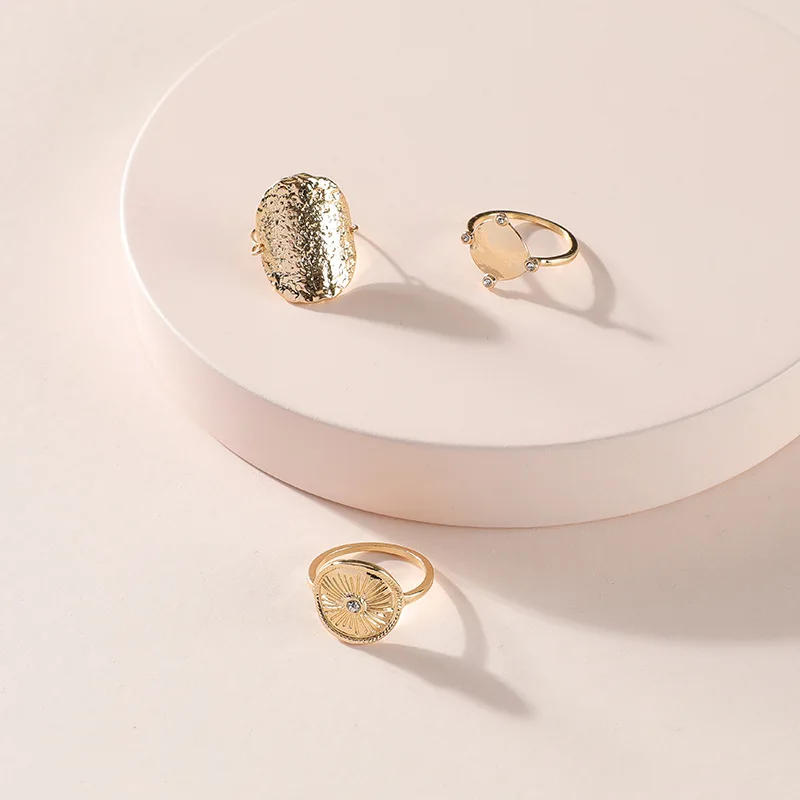 

Fashion Design Gold Color Crystal CZ Rings Set Female Punk Geometric Round Coin Rings For Women Finger Accessories Jewelry
