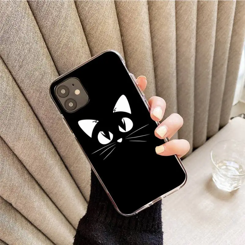 

Black Cat Staring Eye Phone Case For iphone 7 8 plus x xr xs 11 12 mini pro max transparent nax fundas cover