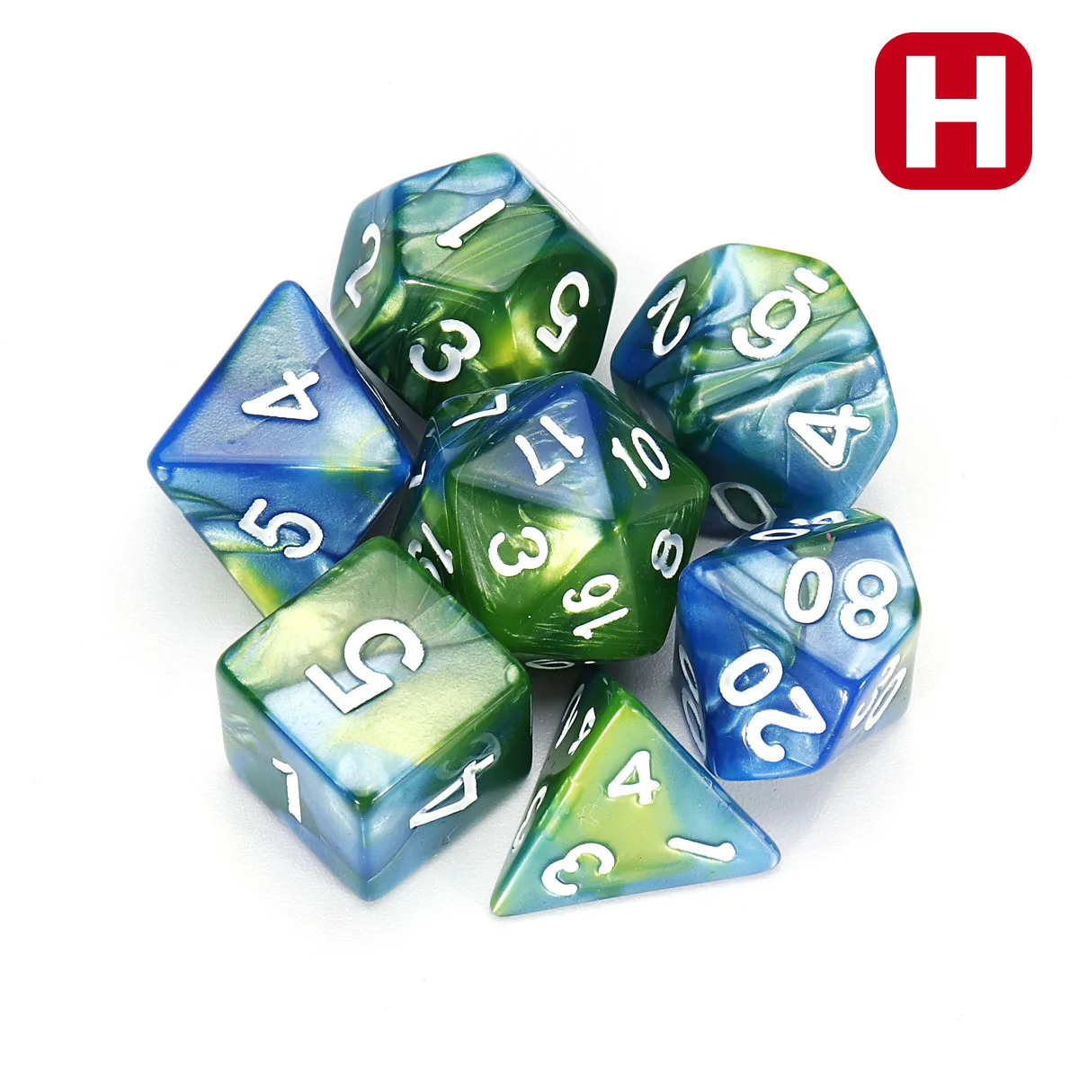 7 шт. игральные кости набор многогранные DnD смешанные цветные кости для РПГ Подземелья и Драконы ролевые игры игра, настольная игра кости набор+ сумка для хранения - Цвет: H Blue Green