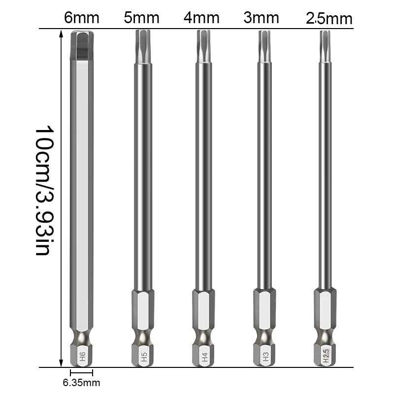 Набор шестигранных головок 5 шт. 100 мм длинный шестигранный ключ биты для отвертки