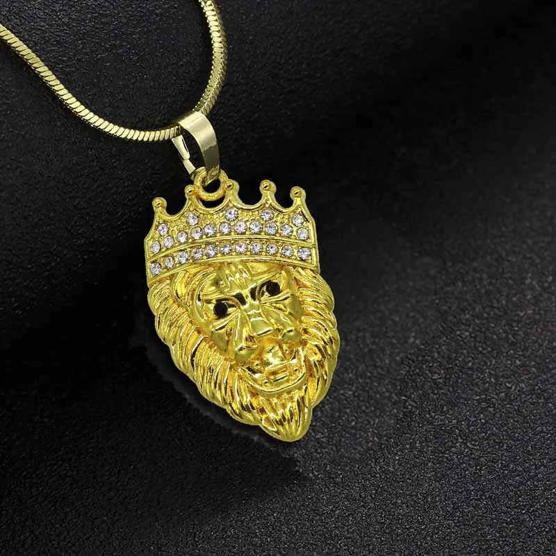 Мужские и женские Стразы в виде короны Льва ожерелье с кулоном стиле хип хоп