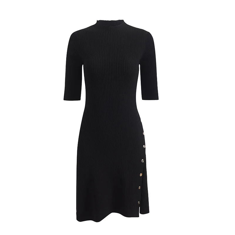 

Fadan maje home early autumn 2020 round neck rib metal single breasted knitted slim fitting dress mfpro01428