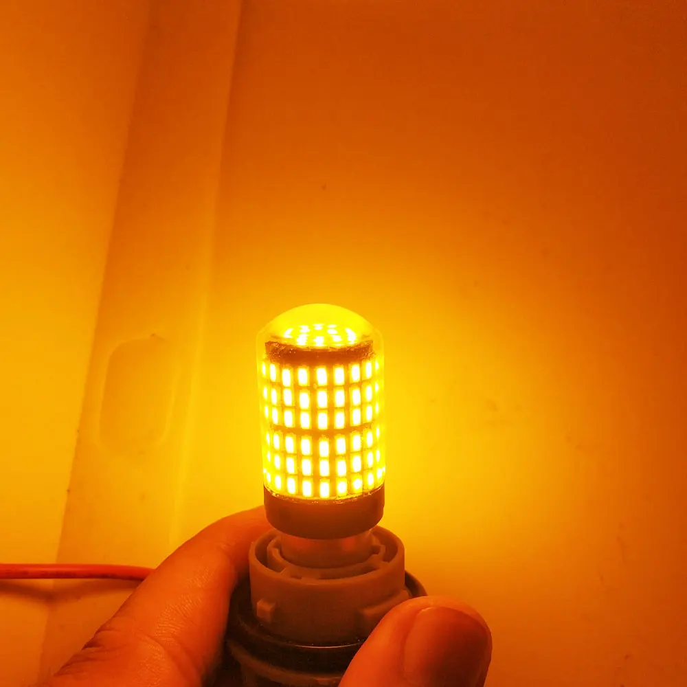 CANBUS светодиодный BA15S P21W BAU15S PY21W без ошибки лампы 3014 144SMD W21W T20 7440 светодиодный Нет Hyper вспышки белого цвета-красный, желтый, цвет: желтый, 12V 24V