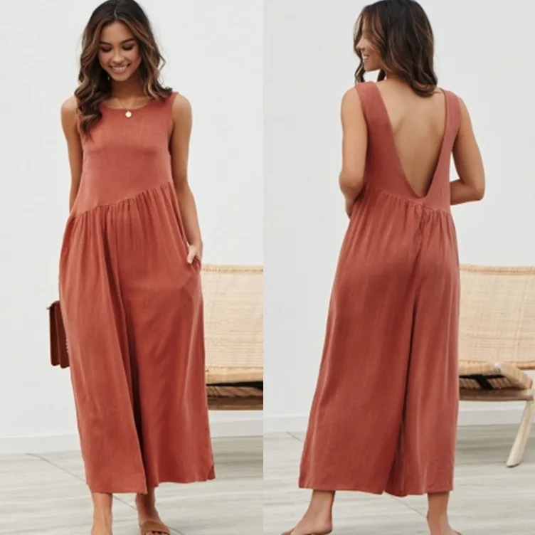 

Комбинезоны в европейском и американском стиле без рукавов с открытой спиной и глубоким V-образным вырезом и широкими штанинами, 2019