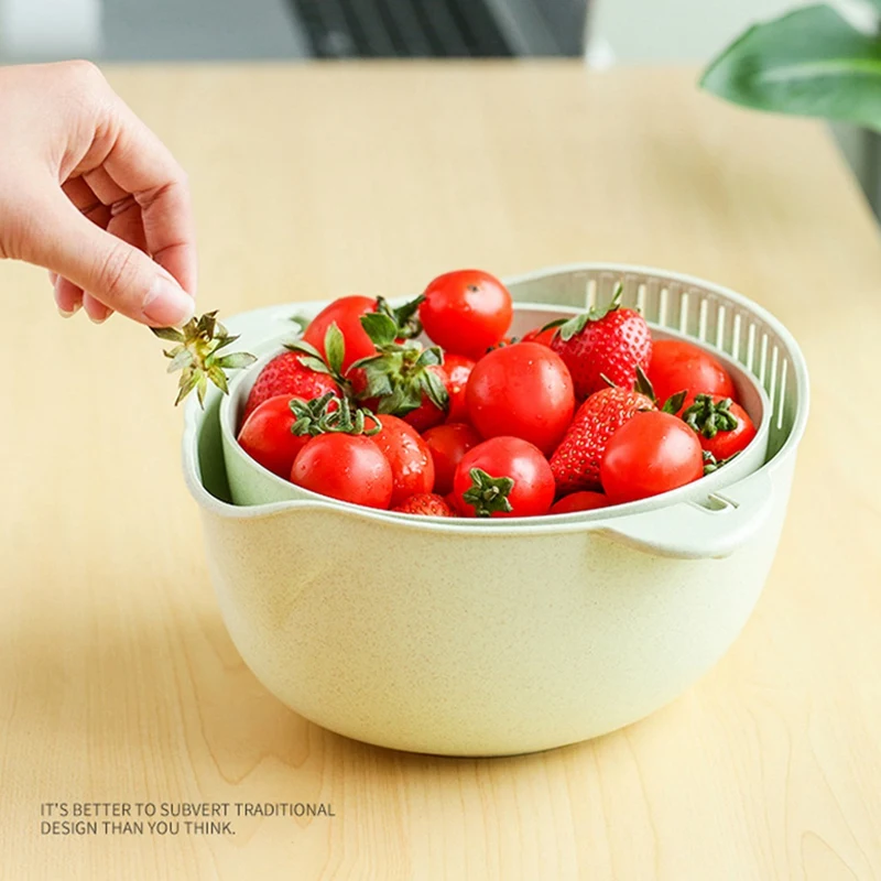 

New 2-in-1 Kitchen Strainer/Colander & Double Drain Basket for Fruits Vegetable Cleaning Washing Mixing