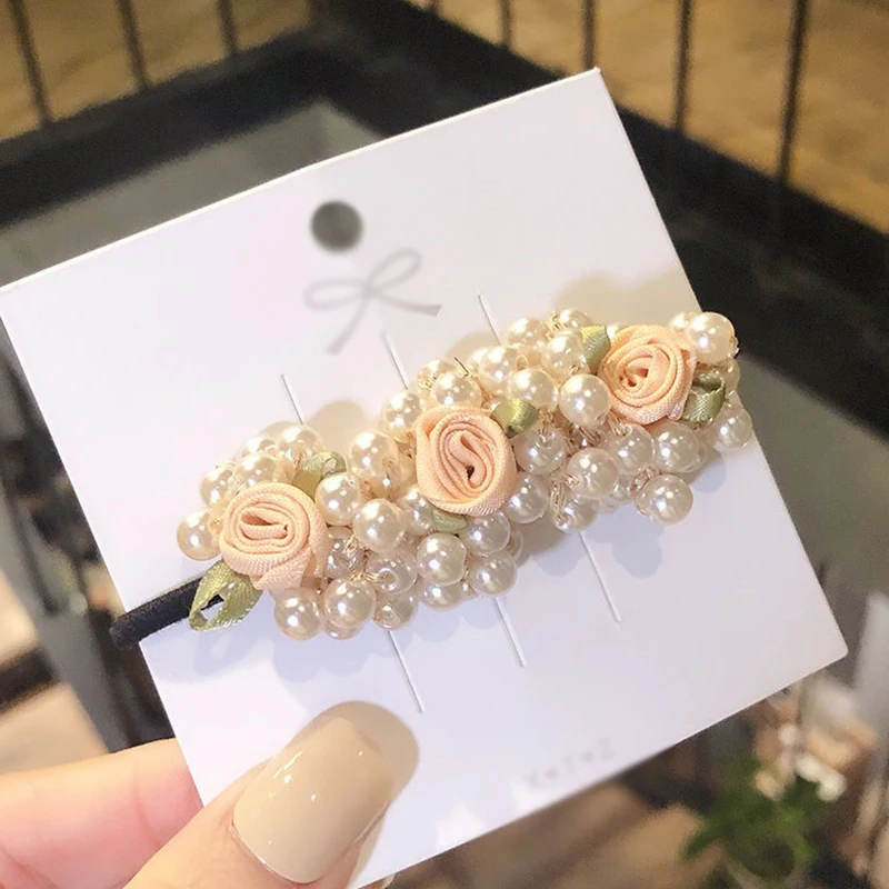 

Women Pearls Beaded Headbands Ponytail Holder Scrunchies Vintage Elastic Hair Bands for Women Rubber Rope Girls Hair Accessories