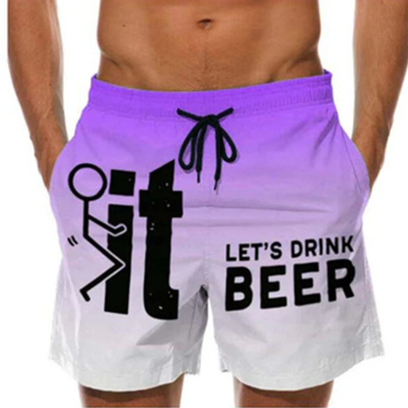 Мужские облегающие шорты Быстросохнущий купальный костюм с принтом и карманами