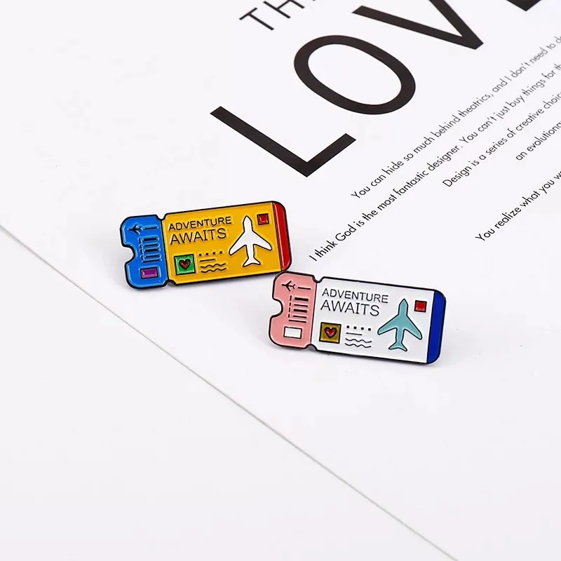 

Air Tickets Brooches Adventure Awaits Cartoons Enamel Pin Shirt Jackets Backpack Lapel Pins Outdoors Travel Button Badge Jewelry