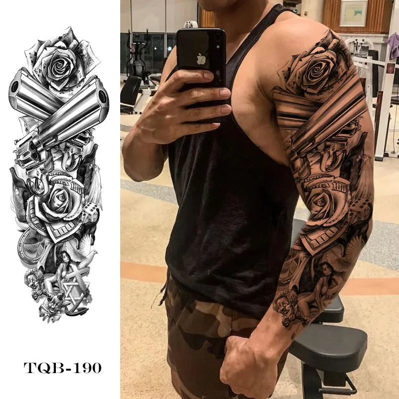 

War Black Evil Characters Temporary Tattoos Waterproof Large Arm Sleeve Tattoo Sticker King Body Art Full Fake Tatoos Women Men