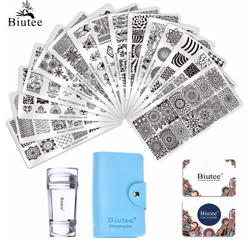 Набор пластин для штампов Biutee шаблоны стемпинга 19 шт. в ассортименте|Шаблоны