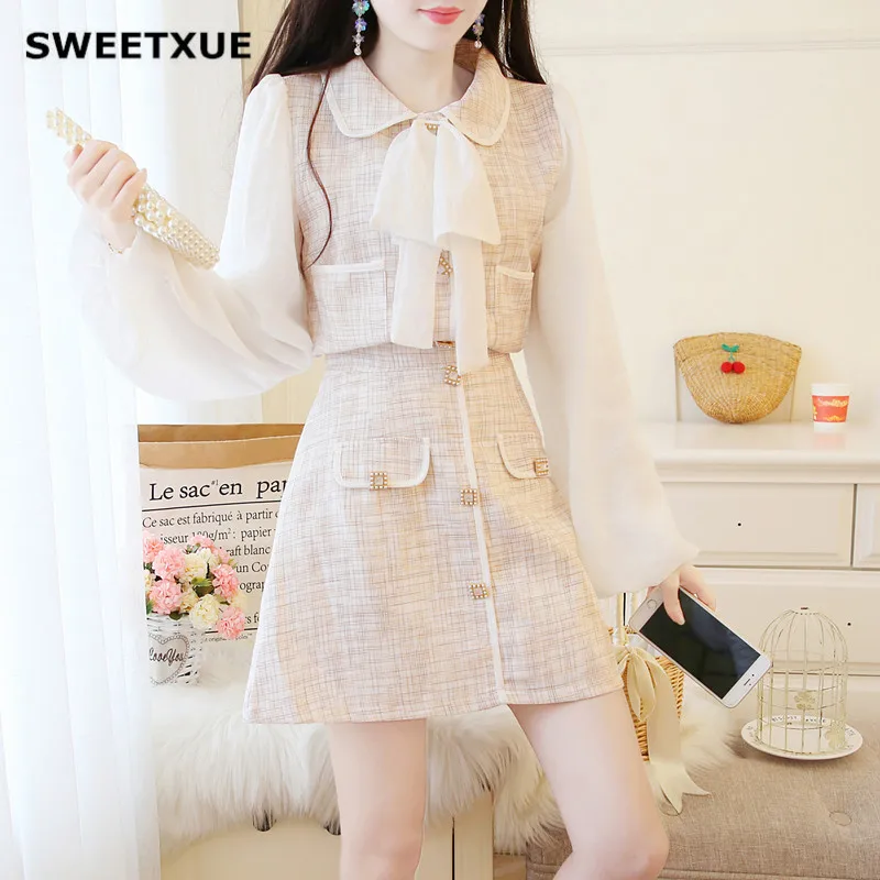 Женский костюм из двух предметов SWEETXUE элегантный шифоновый топ с карманами и
