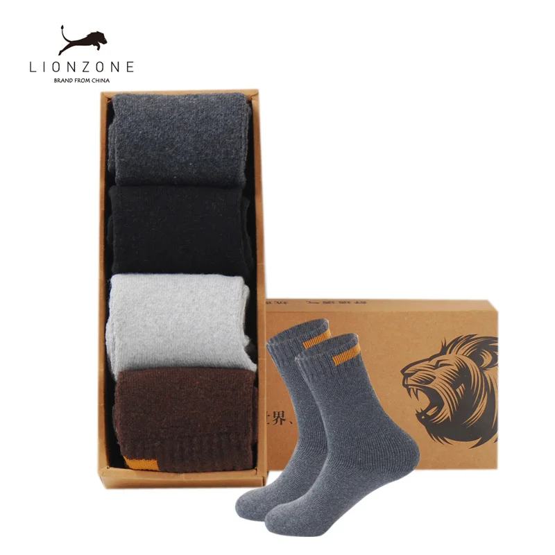 Толстые шерстяные носки мужские деловые повседневные Calcetines Invierno Meias Ho мужские s тканевые вывески дизайн LIONZONE бренд 1 лот = 4 шт - Цвет: BZH2