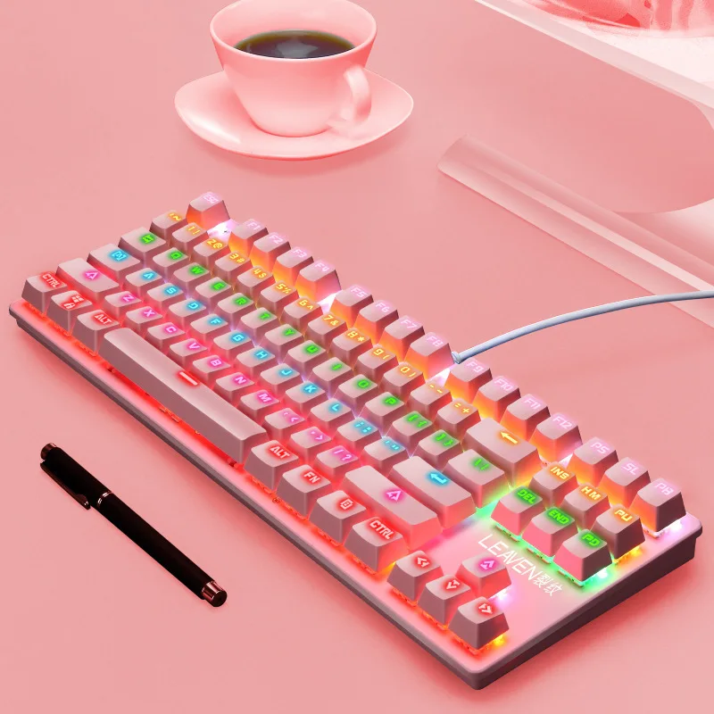 

87 Keys Keycaps for Mechanical Keyboard Pink Gaming Hot Swap Keyboard Cute Keyboard Gaming Keyboard for Desktop Laptop RoHS