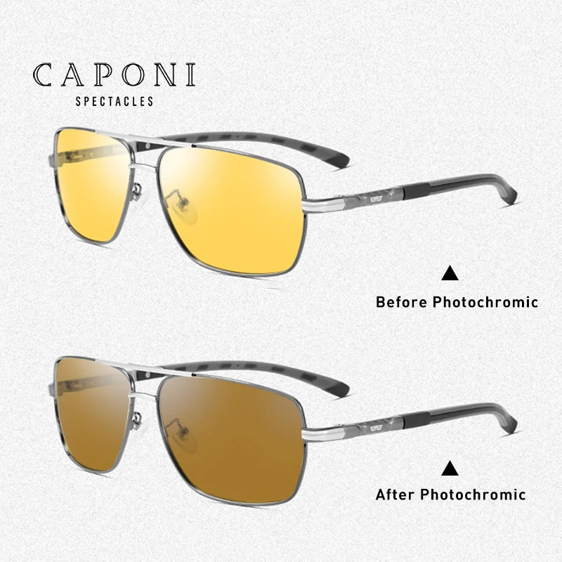 CAPONI, солнцезащитные очки для вождения, для мужчин, фотохромные, желтые линзы, день и ночь, очки, поляризационные, анти-дальний свет, солнцезащитные очки, BSYS8724 - Цвет линз: Gun Silver