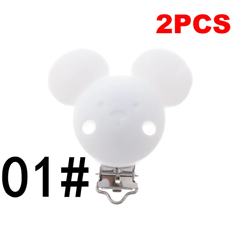 MC-01 White Fkisbox 2pcs Mouse Pacifier Clip Silicone Bead Baby Teether& Plastic Teething Accessories Nipple Clasps Toy DIY Round Koala - Цвет: MC-01 White