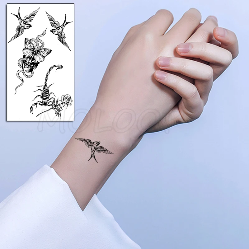 

Snake Bird Skull Butterfly Insect Rose Temporary Tattoo Sticker Fake Tattoos for Kids Women Men Body Makeup Waterproof Stickers