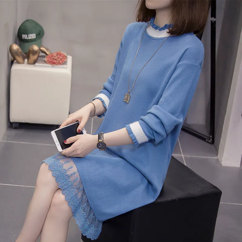 

2022 Casual Long sleeve sweater fat long loose knee knitted dress tang04