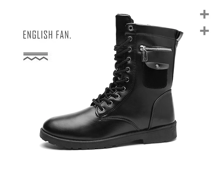Winter Men Motorcycle Boots Fashion Mid-Calf Punk Rock Punk Shoes Mens BootsLeather Black High top Casual Boot Man