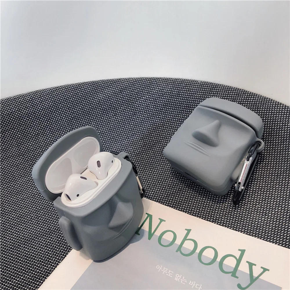 3D каменный человек для Airpods 1 2 Чехол Коробка Мягкий беспроводной Bluetooth чехол для наушников для AirPods Мультфильм Банан гарнитуры аксессуары