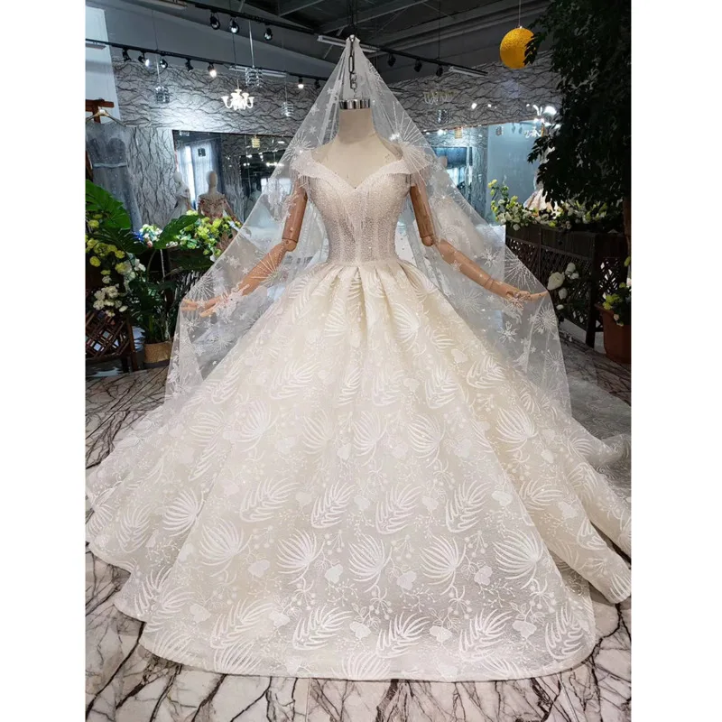 

BGW HT42820 V-neck Wedding Dress With Weeding Veil New Material Ball Gown Princess Wedding Gowns With Train