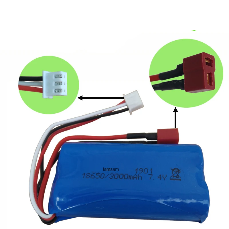 

wltoys 12428 12423 12401 12402 12403 12404 1/12 RC truck battery 7.4v 3000mah Li-ion battery 15c 18650 T plug