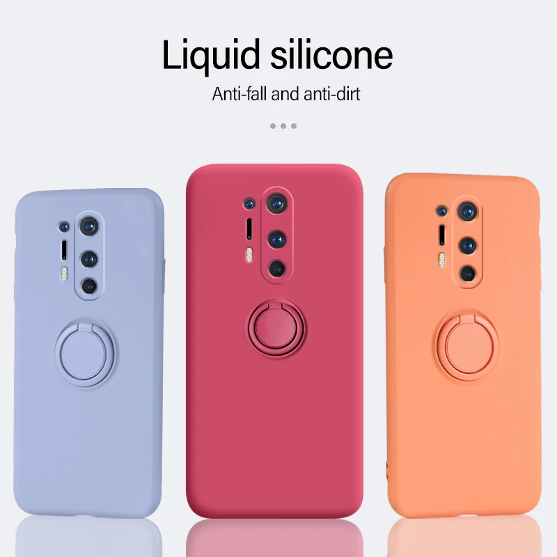 

Ultra-thin Liquid Silicone Magnetic Holder Phone Case For Oneplus 8 8Pro Luxury Cute Stand Ring Bracket Cover