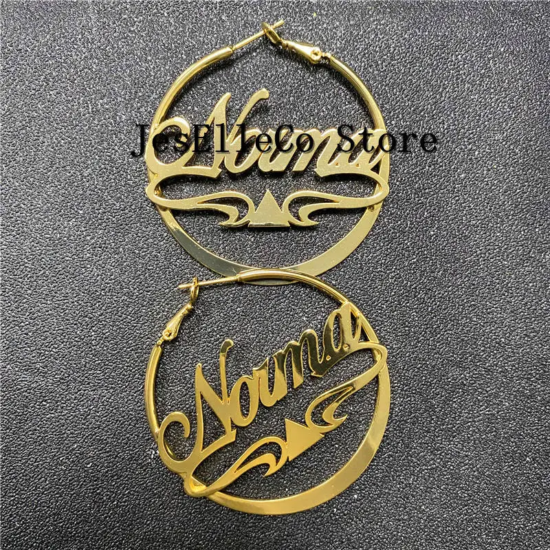 Персонализировать имя из нержавеющей стали серьги бамбука для женщин 3 Цвет