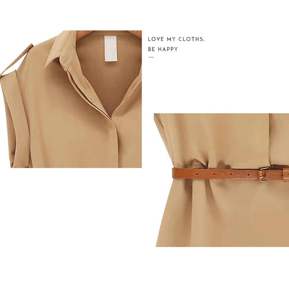 

Women Summer Casual Shirt Dress Loose Short Sleeve Dress with Belt Fashion Office Lady Style Plus Size