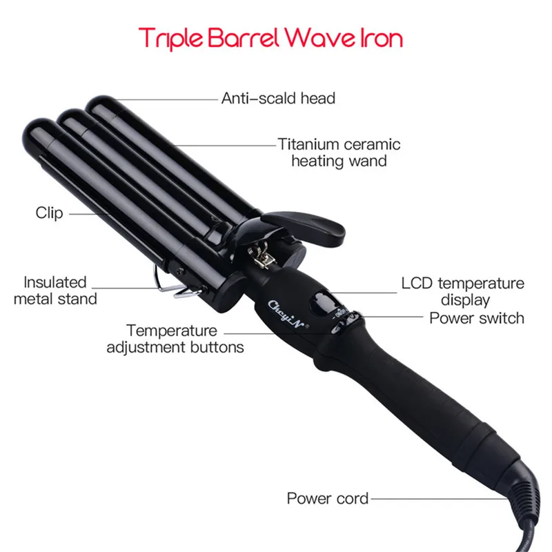 

19/22/25MM Automatic Perm Splint Ceramic Hair Curler 3 Barrels Big Wave Hair Curling Iron Hair Waver Crimper Tongs Styling Tools