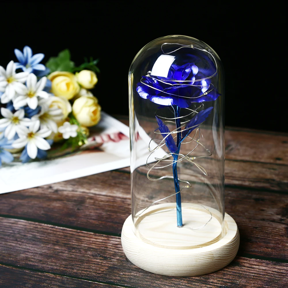 

Romantic Eternal Light Rose Flower Glass Cover Beauty and Beast LED Battery Lamp Birthday Valentine's Day Mother Gift Decoration