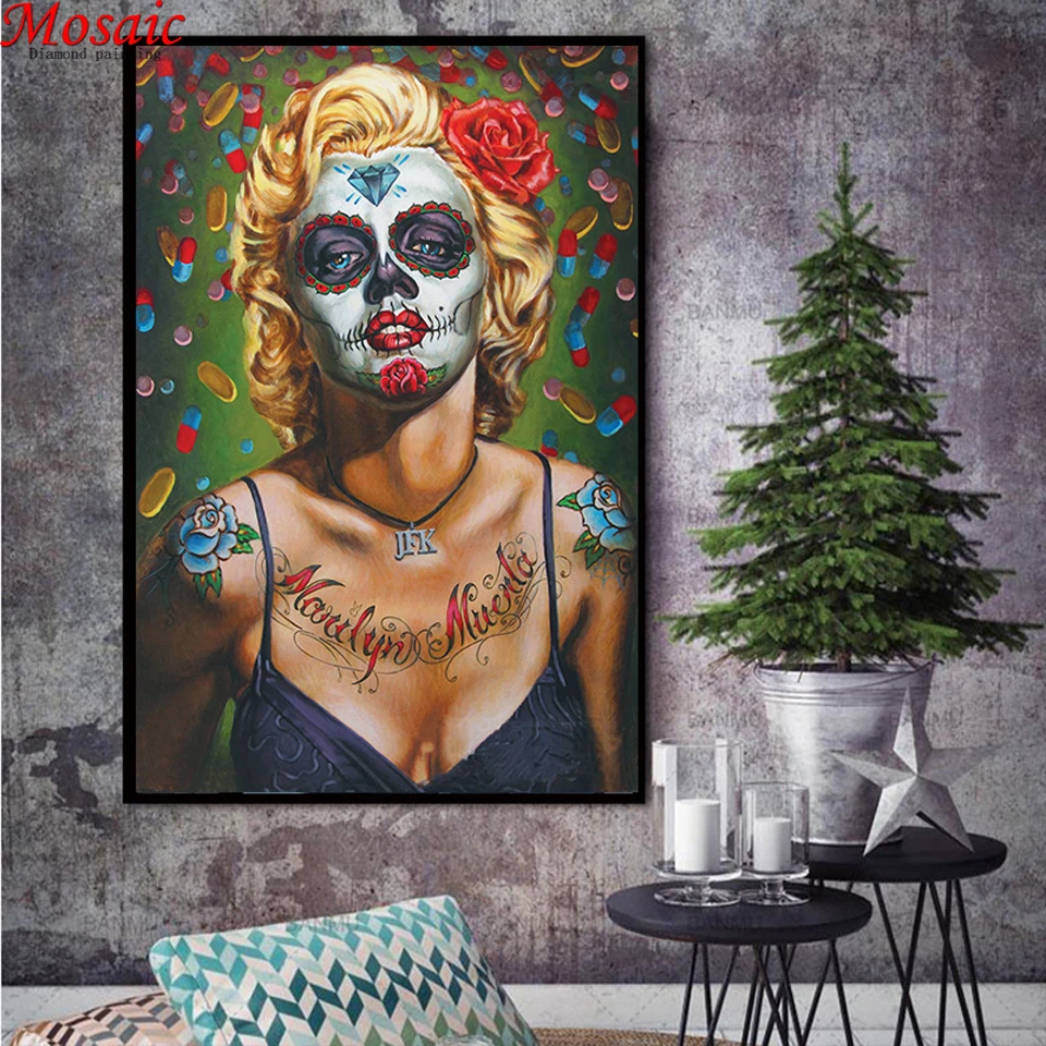 

DIY 5D Diamond Painting Full Square/Round "Skull girl" Diamond Embroidery Cross Stitch Picture Of Rhinestone