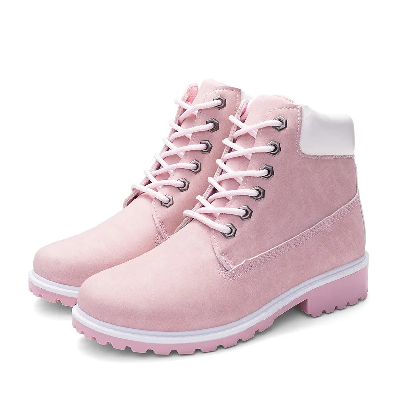 

2021 Autumn New Ankle Shoes Women Boot Heel Fashion Flat Heel Boots Fashion Men Boots Woman Plus Size 36-42 Ankle Boots Pink