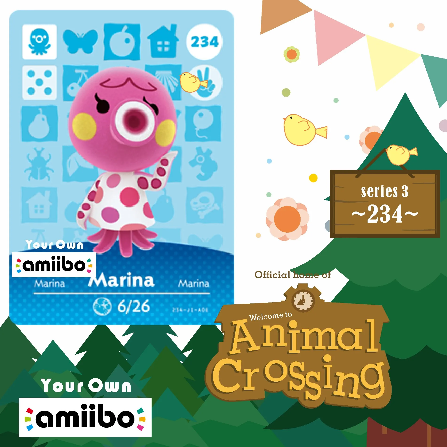Amiibo 234 животное пересечение осьминога карта Марина Добро пожаловать New horizon Villager