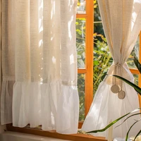 milk tea color linen japanese partition cloth art simple and elegant beige fairy air small curtain door curtain nordic curtain