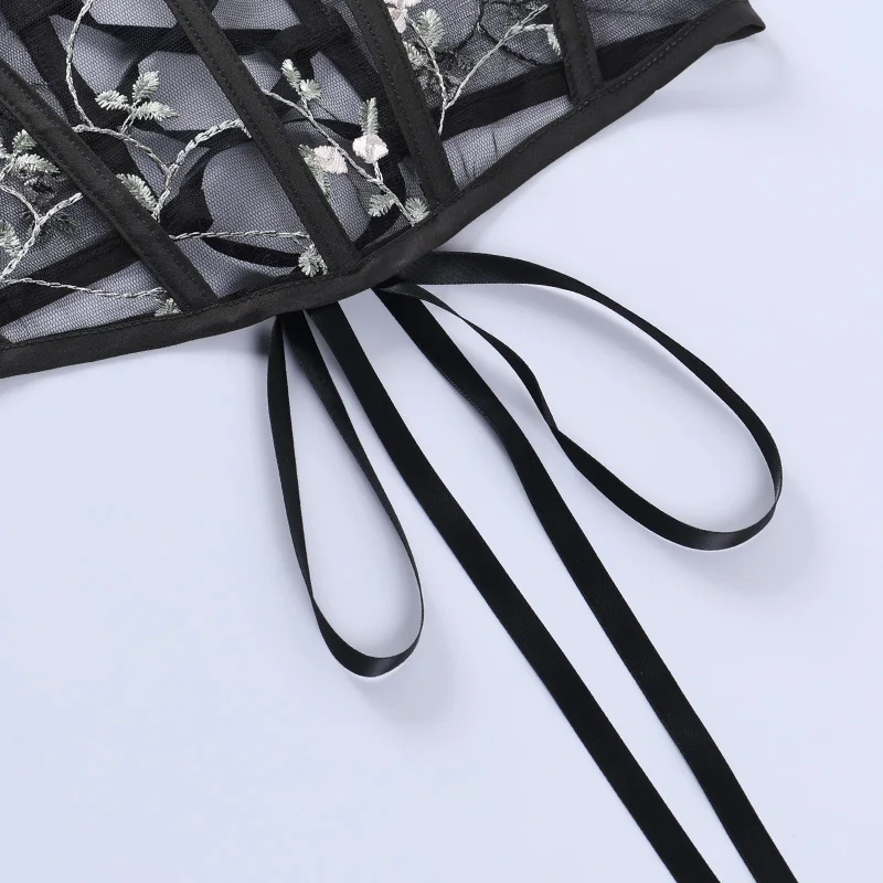 2021 Для женщин корсет с вышивкой пояс сетки вышивка рыбья кость Форма