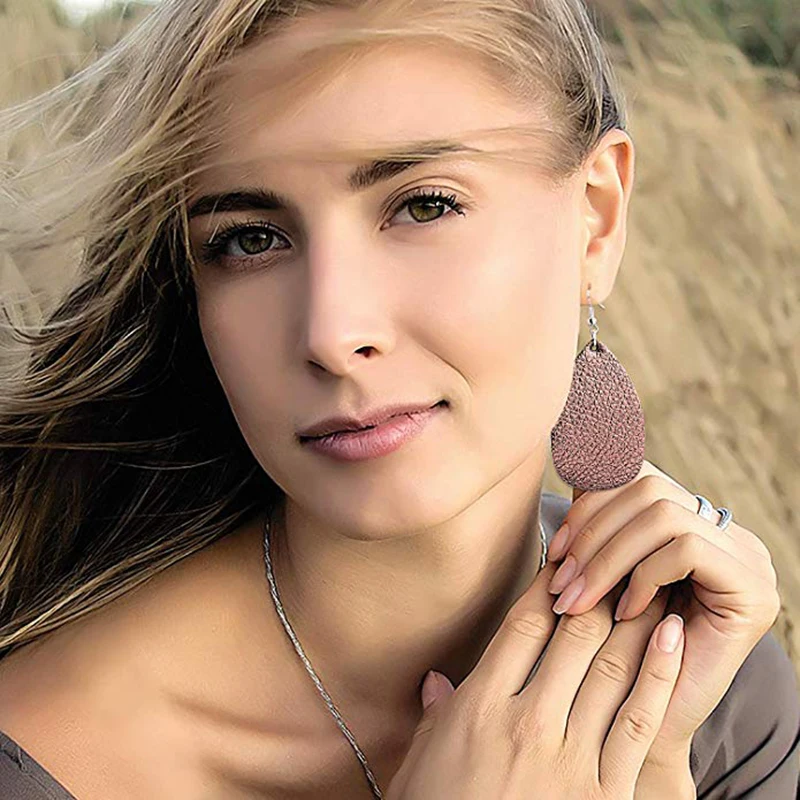 Яркая луна кожа подвеска серьги Легкий искусственная в форме листа слезы ручной