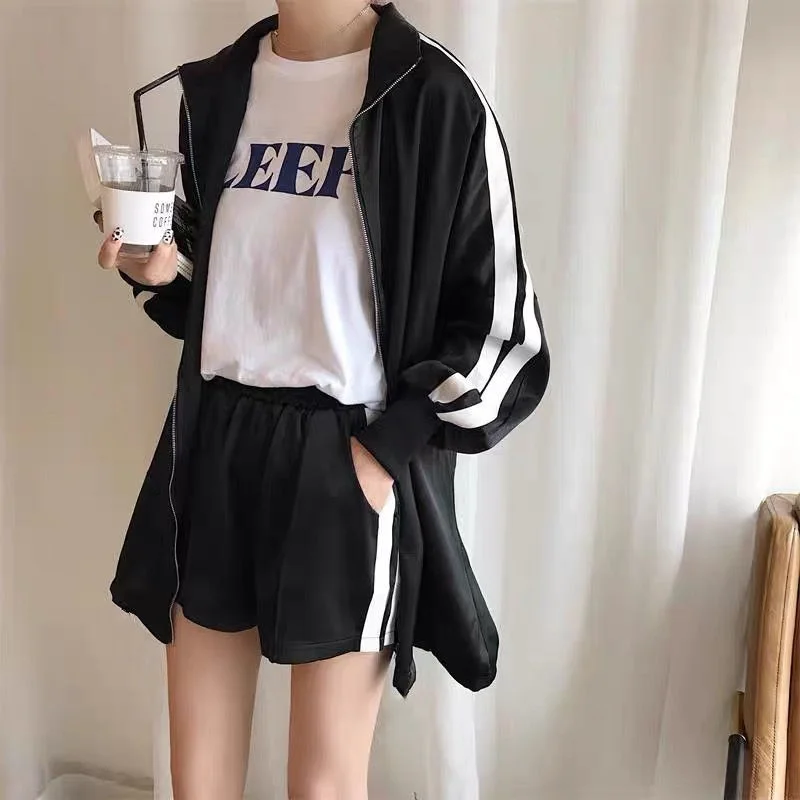 

Jackets Women Side Striped Oversize Plus Size 5XL Thin Breathable Sun-proof Loose Outwear Spring All-match Simple Preppy Style